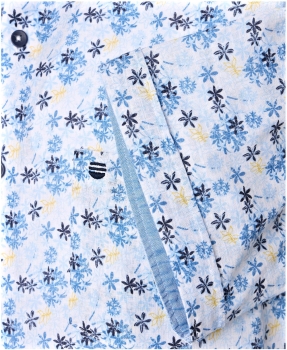 REDMOND Kurzarmhemd weiss blau gelb Floralprint Casual Comfort Fit